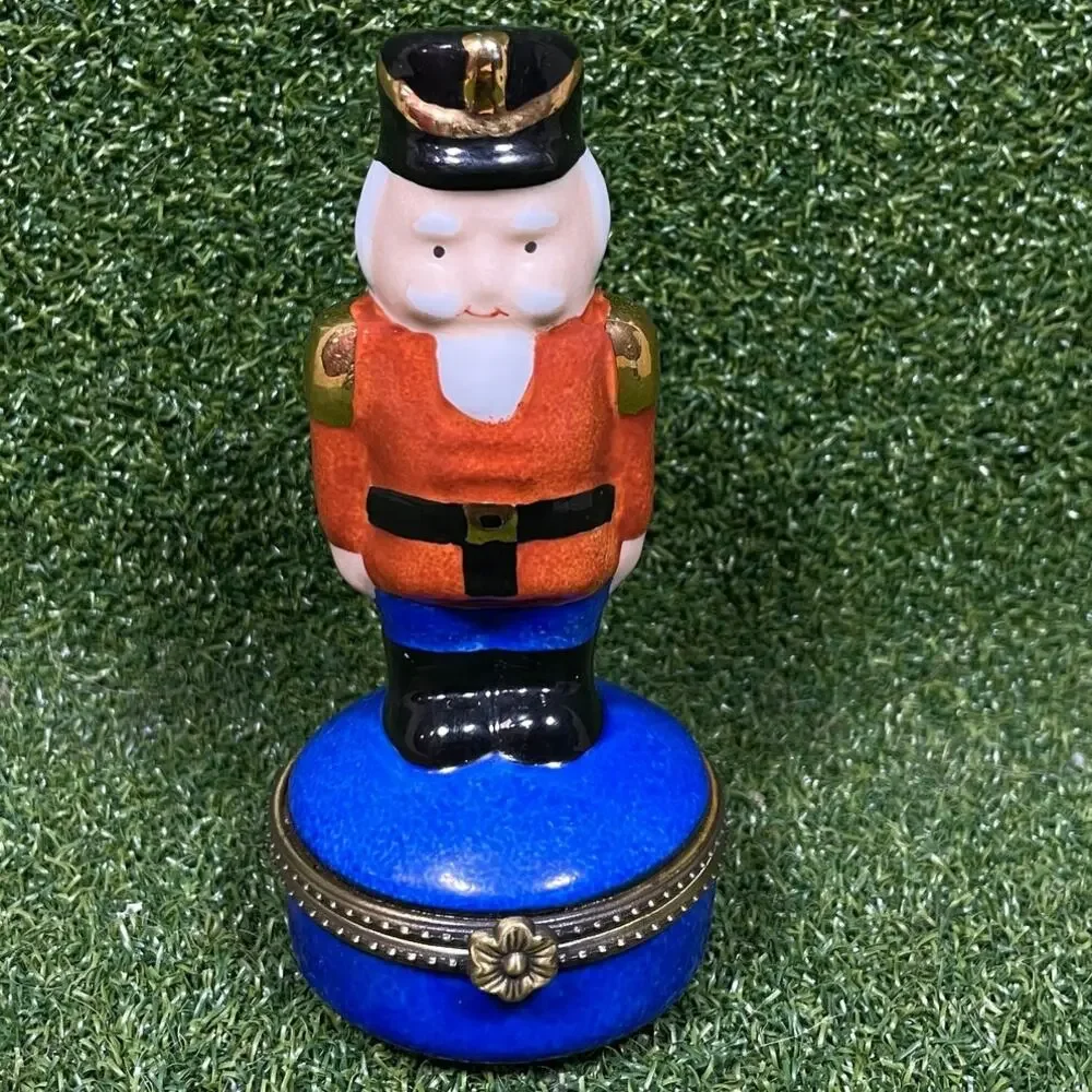 Vintage Nutcracker Soldier Porcelain Hinged Trinket Box